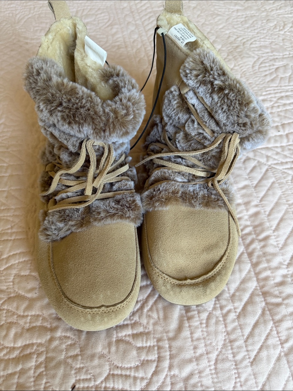 Lucky Brand Tan Faux-Fur Lace-Up Kids Boots